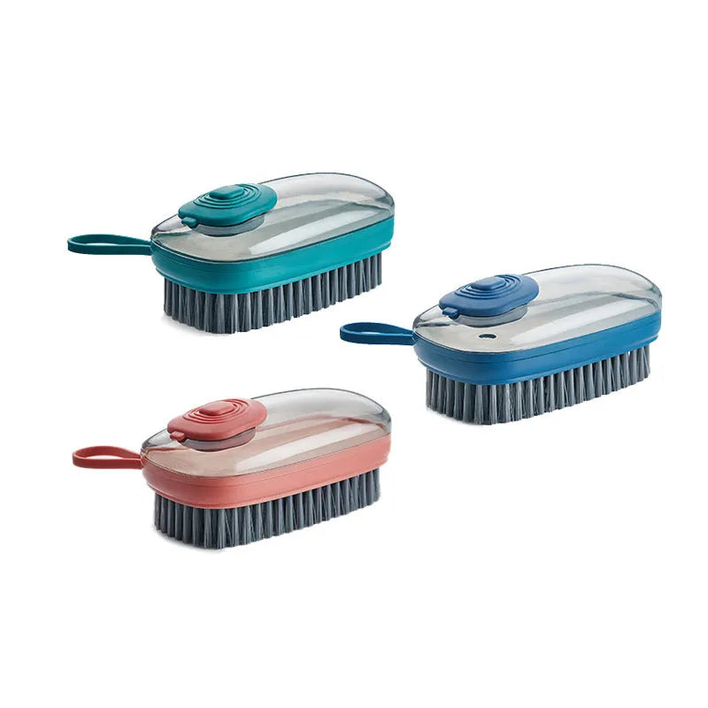Automatic liquid cleaning brush with ergonomic grip for shoes and laundry cleaning
