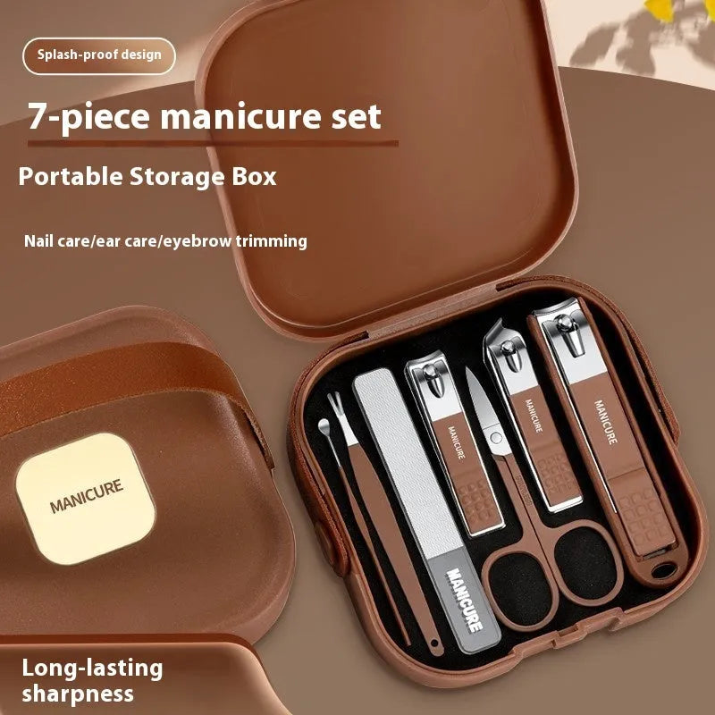 Portable fingernail maintenance kit with plastic and stainless steel tools including pliers and tongs