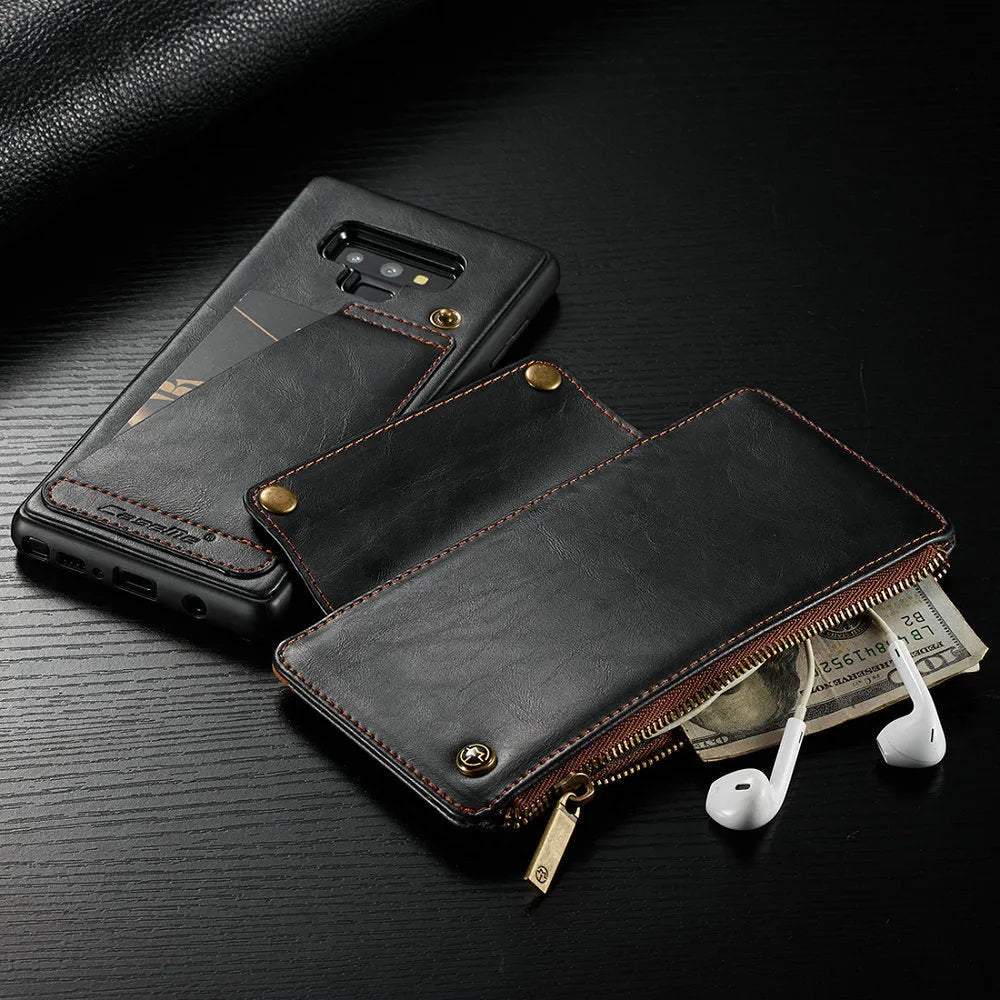 Black PU leather flip case for Samsung Galaxy Note9 phone showing magnetic closure