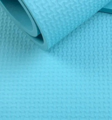 Red EVA fitness yoga mat showing its texture, with a 4mm thickness edge visible.