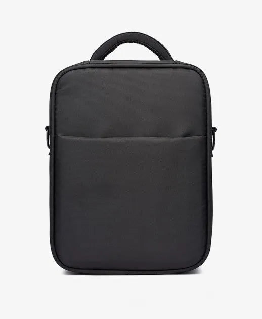 Black men's messenger bag made from Oxford fabric, showing front view with shoulder strap.