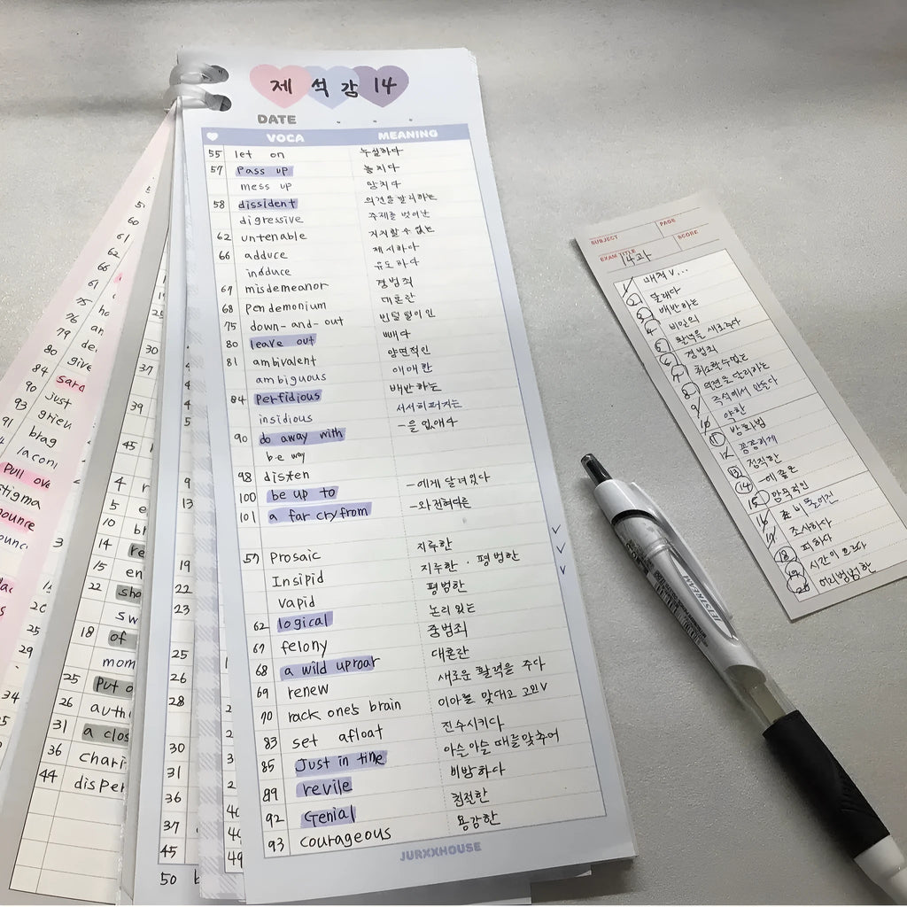 Half-B5 vertical notepad for English learning with pink, purple, or blue cover options