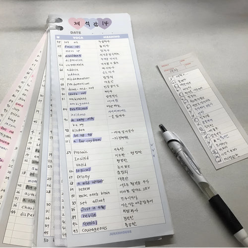 Half-B5 vertical notepad for English learning with pink, purple, or blue cover options