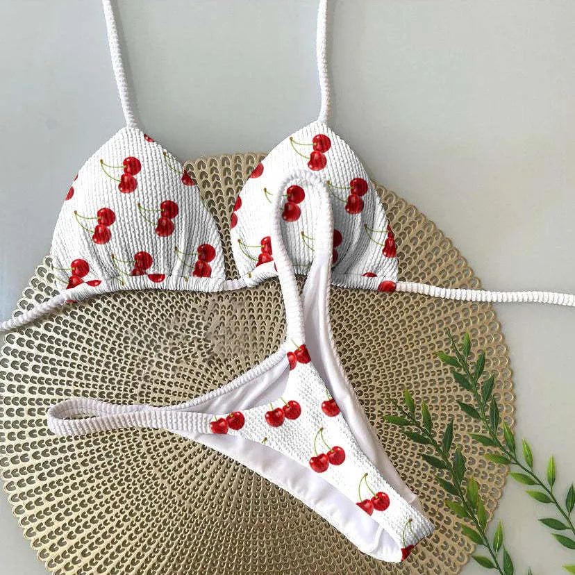 Women's printed bikini swimsuit with cotton-lined briefs in quick-drying fabric
