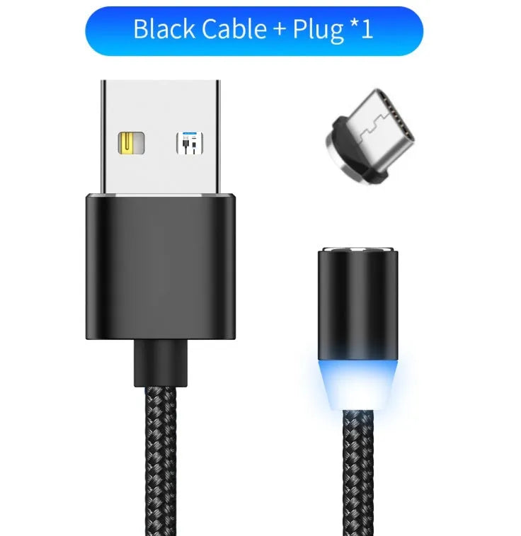 YBD magnetic LED charging cable with cotton braiding and aluminium connector for Apple iPhone