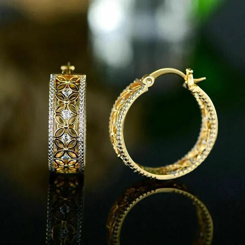 Copper geometric ear clips with horse eye flower butterfly design in yellow gold colour