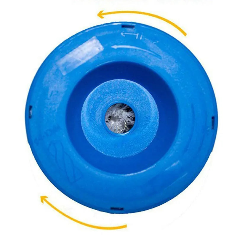 Blue bowl-shaped plastic dust cover attachment for an electric hammer drill tool.