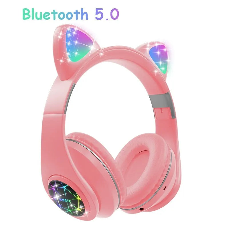 Cat ear styled wireless Bluetooth sports headset in various colours on display