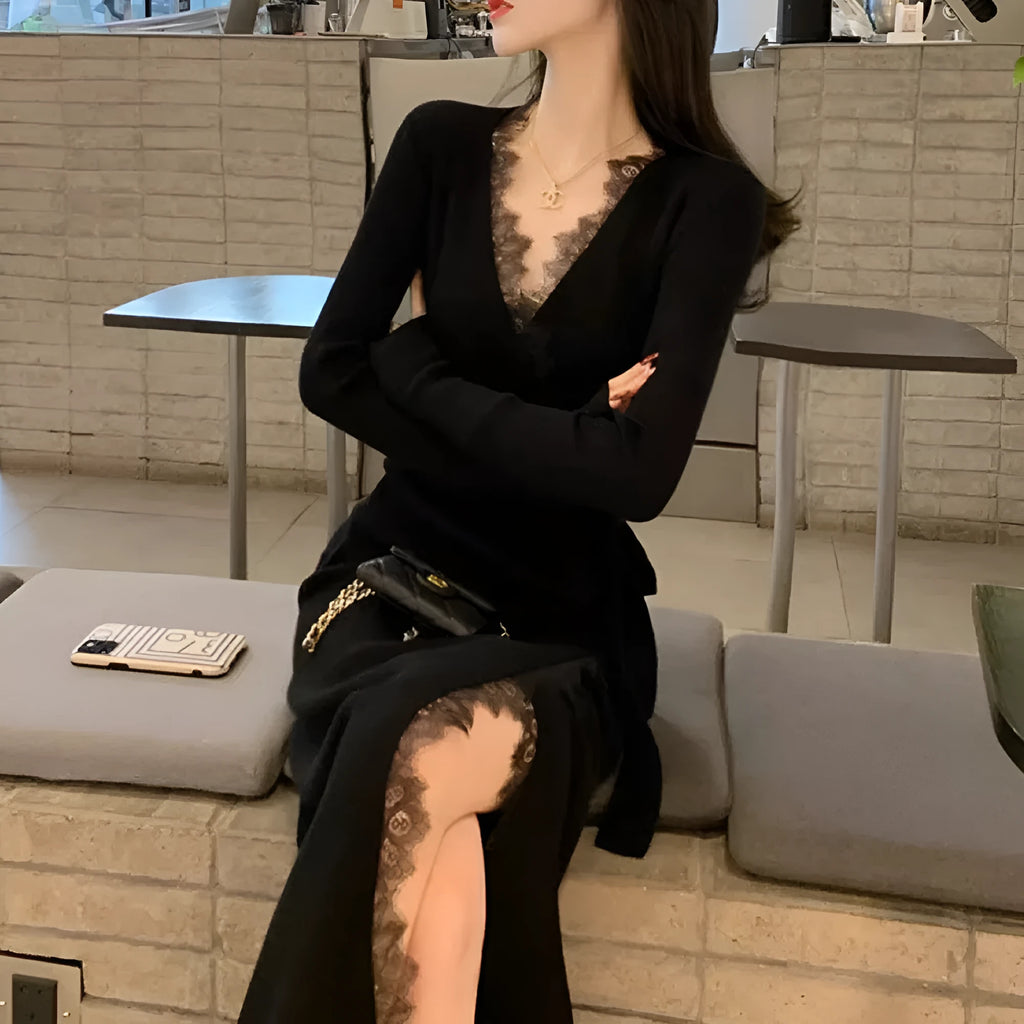 Black slim fit women's skirt with princess dress style and polyester fabric construction