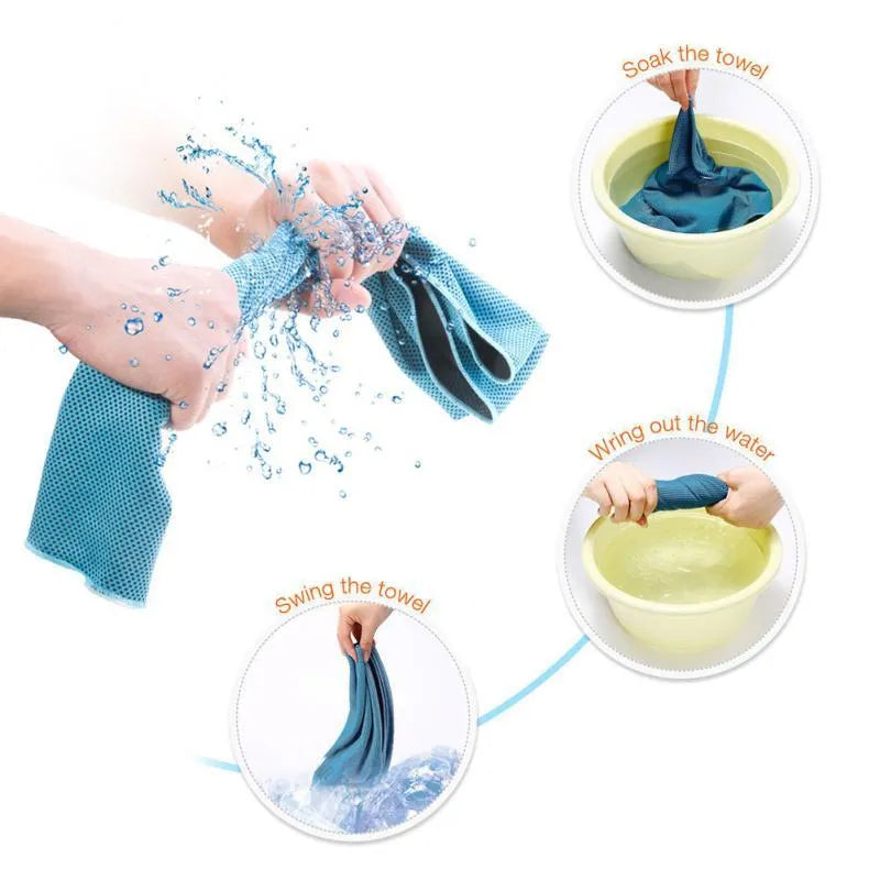Sports cooling towel in blue, 30x90cm soft mesh microfiber, instant chill for gym and running