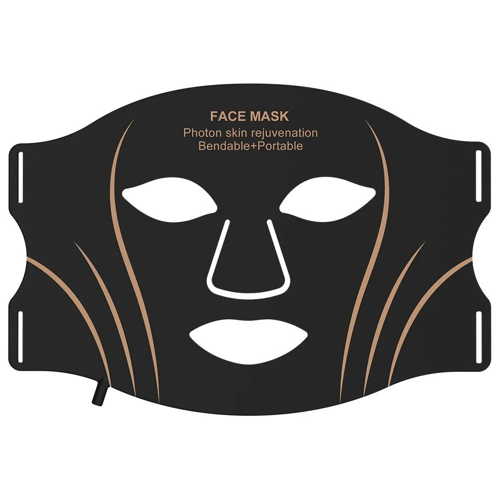 Black and gold hard shell IPL photon facial beauty mask with adjustable headband and touch screen button.