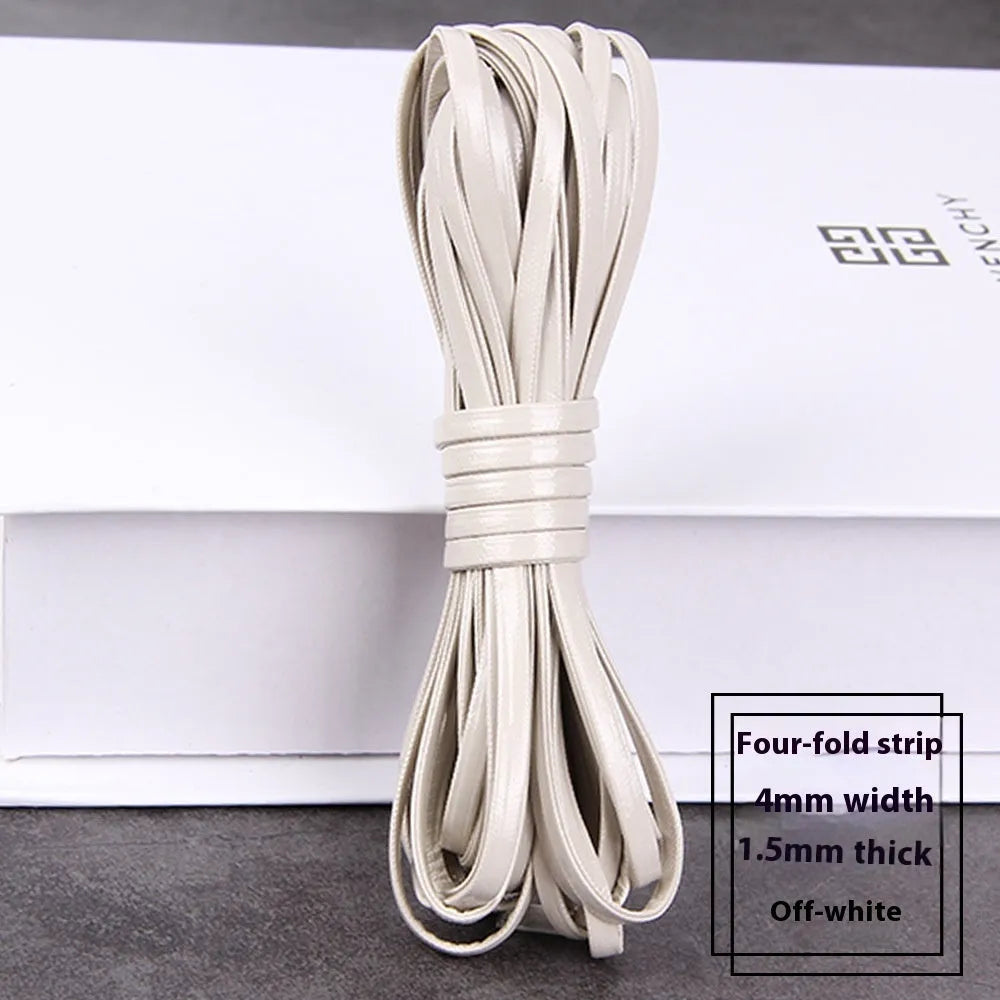 Rolls of soft PU leather weaving cord in various colours and widths for craft projects.