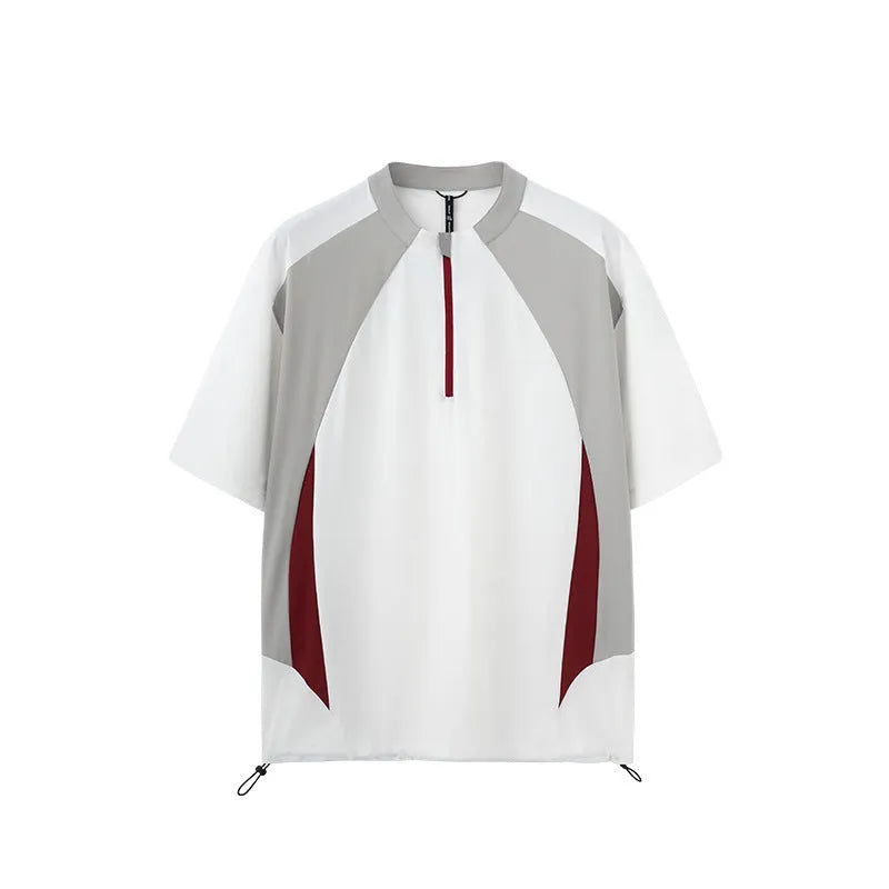 Men's lightweight polyester top with stitching detail in solid black and beige colours with long and short sleeve options
