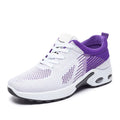 Women's pink Flyknit casual running shoes with mesh lining and flat PVC sole.