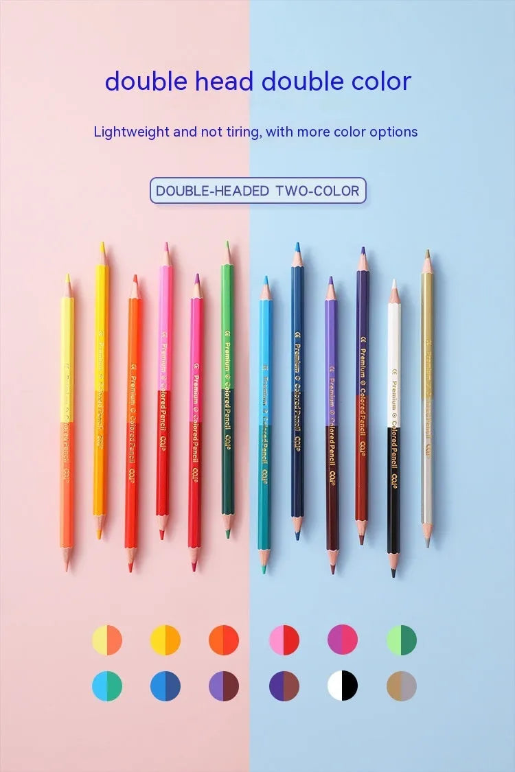 Wooden barrel colour pencil set with double-head design in student art configuration