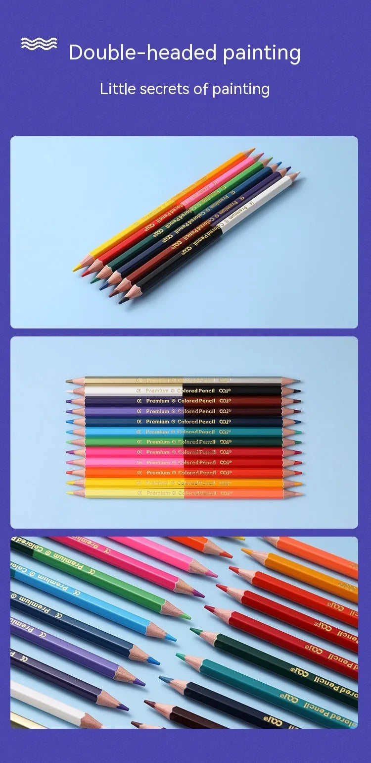 Wooden barrel colour pencil set with double-head design in student art configuration
