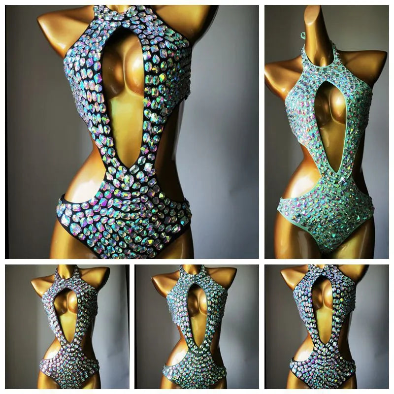 Women's one-piece mesh diamond swimsuit in black, light green, Army Green or brown colours