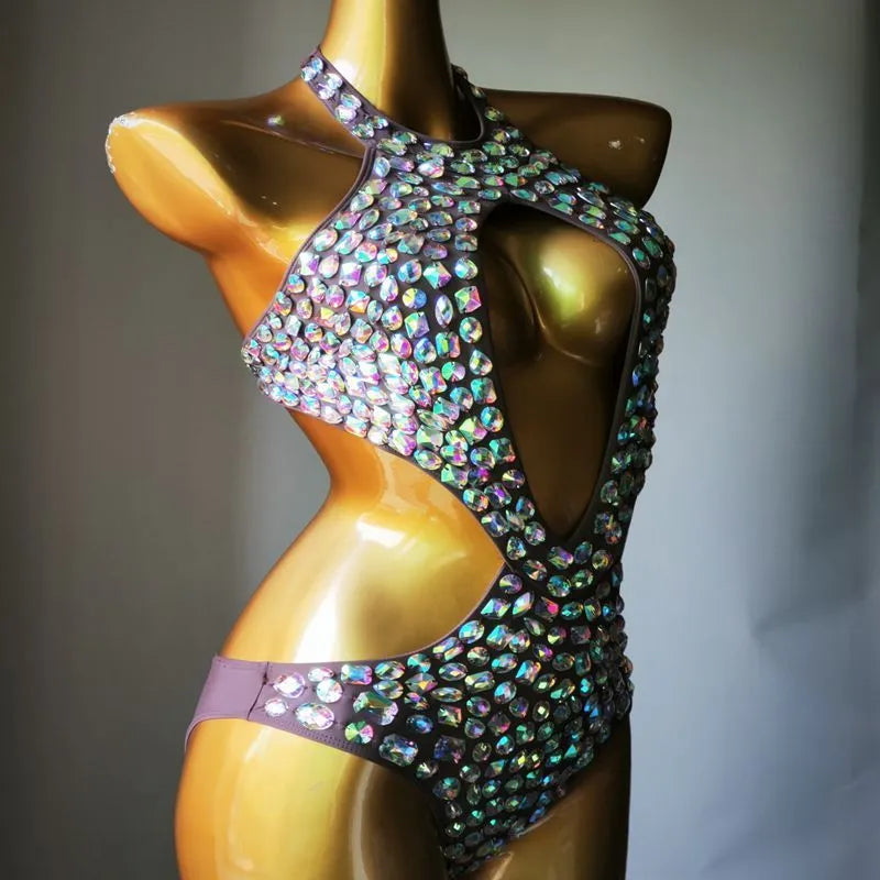 Women's one-piece mesh diamond swimsuit in black, light green, Army Green or brown colours