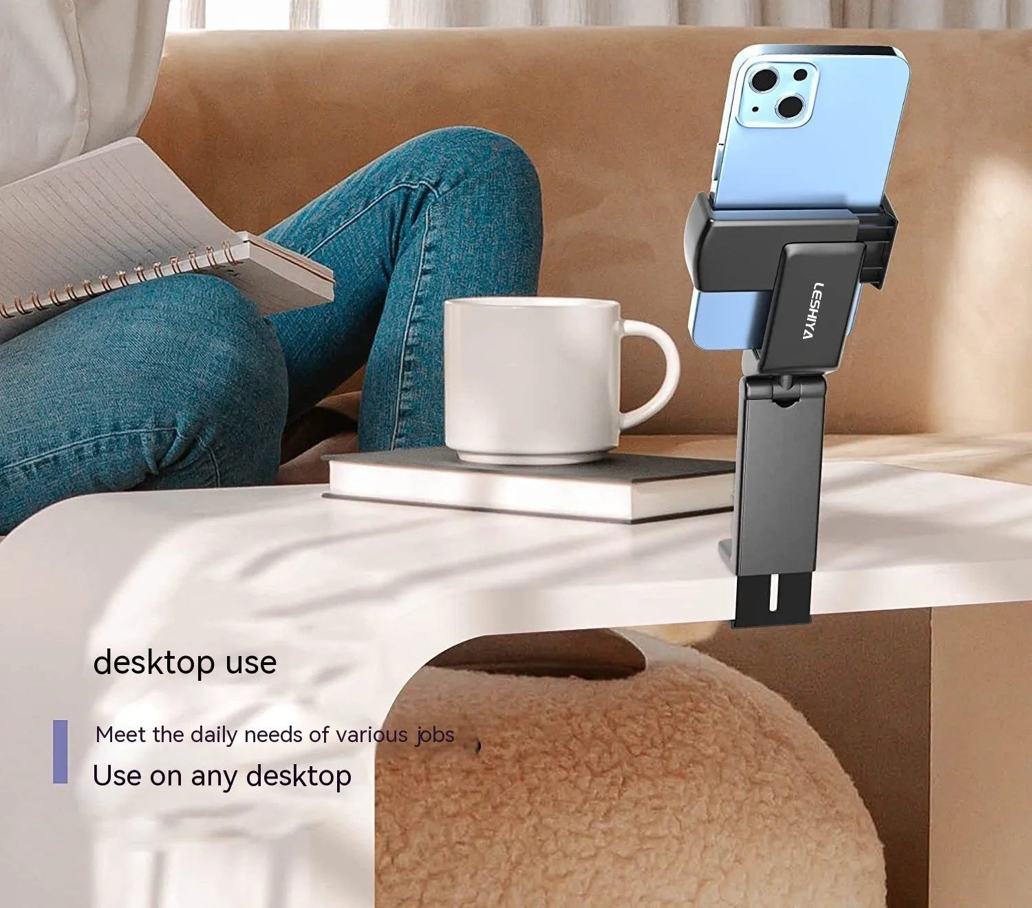 Foldable rotating phone holder in black, grey or green colours for universal mobile devices