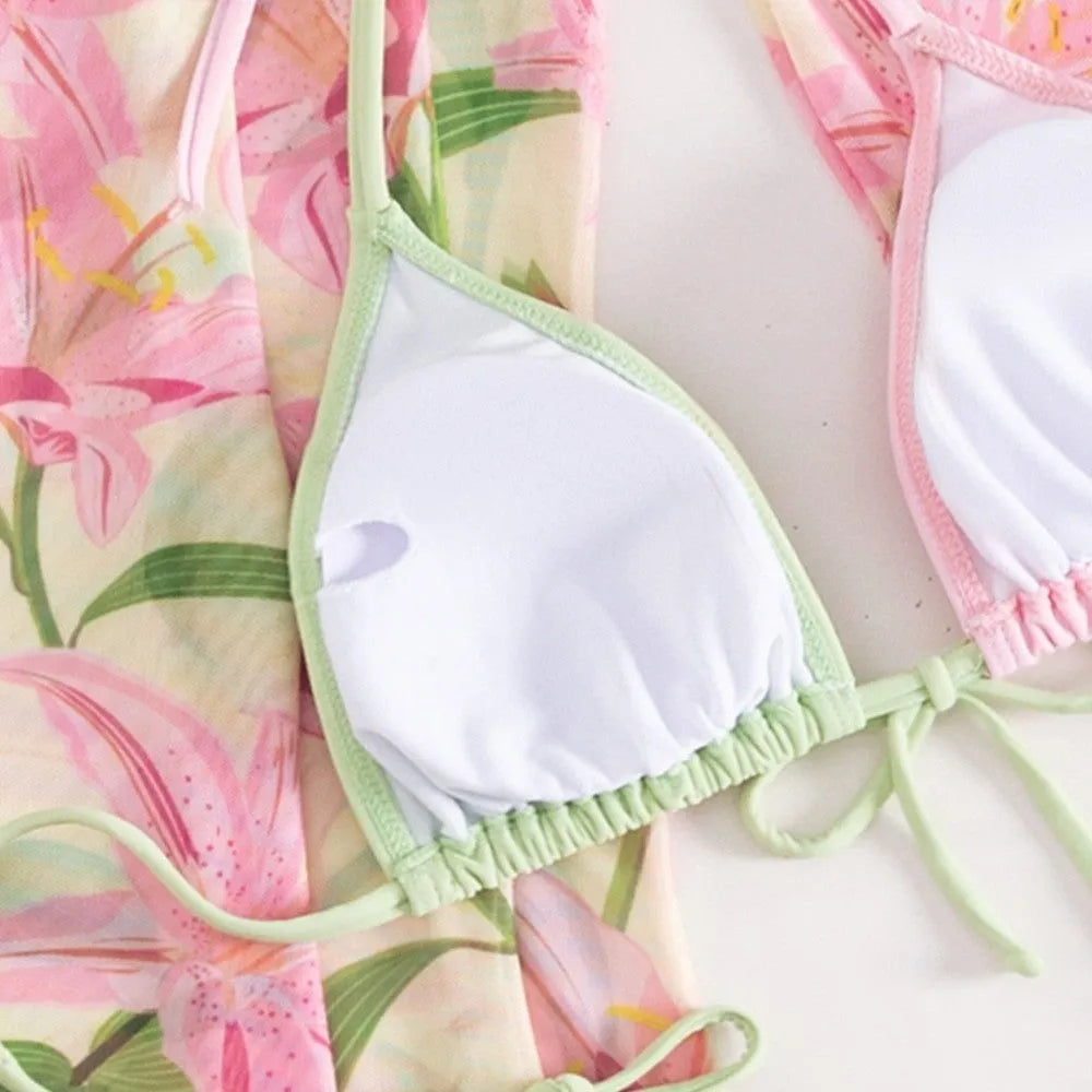 Women's printed bikini swimsuit in European and American style, shown in picture one colour.