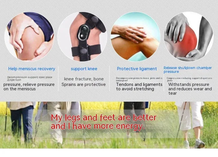 Black adjustable anterior ligament knee support with straps, shown on a leg.