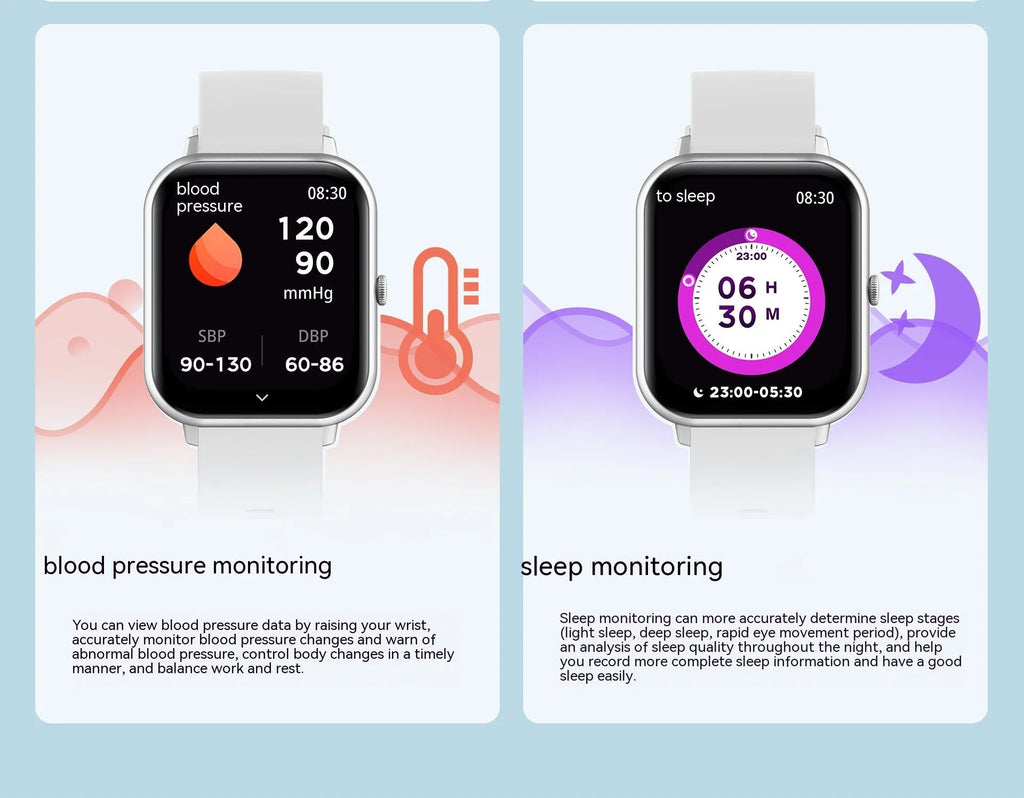 Bluetooth smart watch with heart rate monitoring and step counting on TFT touch screen display