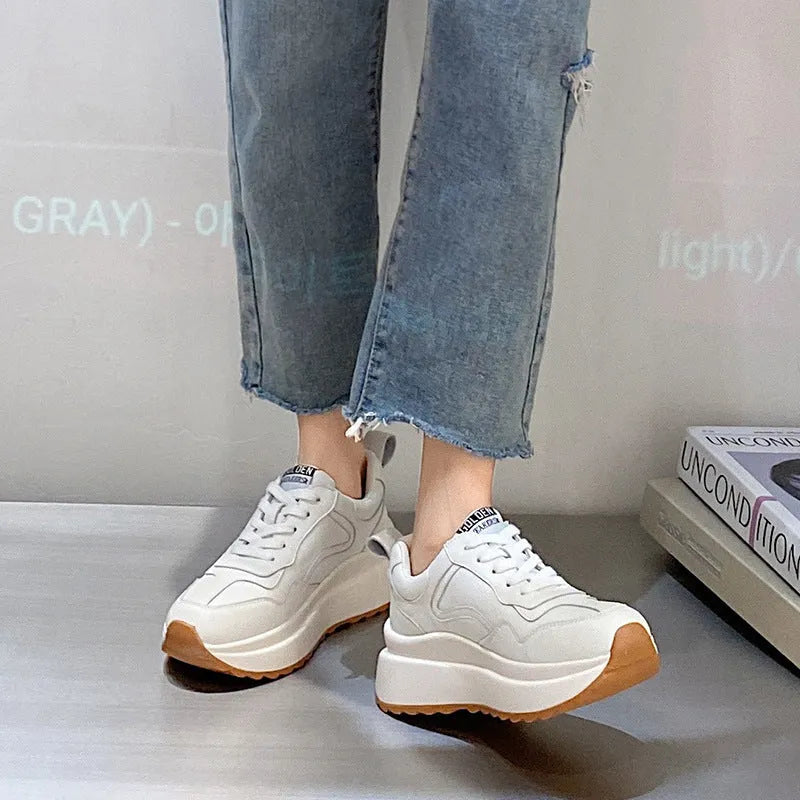 Women's beige cattlehide leather casual sports shoes with cross-strap design and lace-up closure