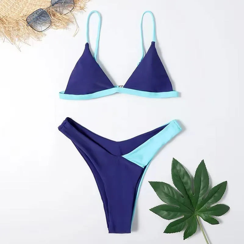 Women's nylon swimsuit briefs set in pattern design with European and American sizing