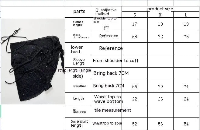 Black three-piece bikini swimsuit set with crop top and shorts on a mannequin.