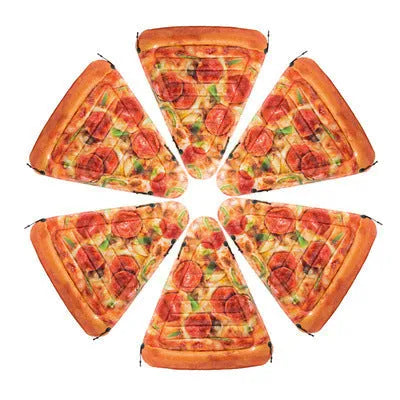 Large inflatable pizza slice pool float recliner on blue water