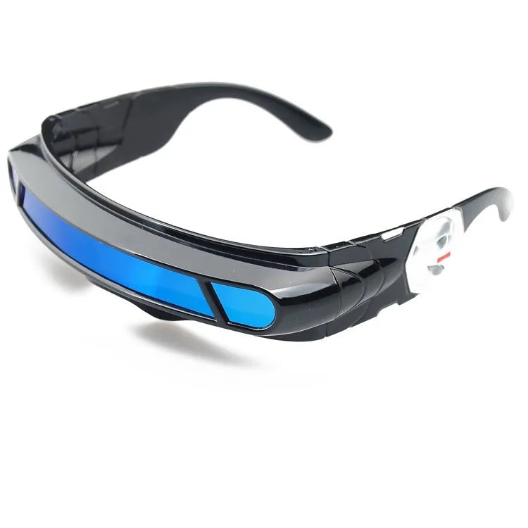 Black frame polarised sports sunglasses with blue mirror lenses in a full rim PC construction.