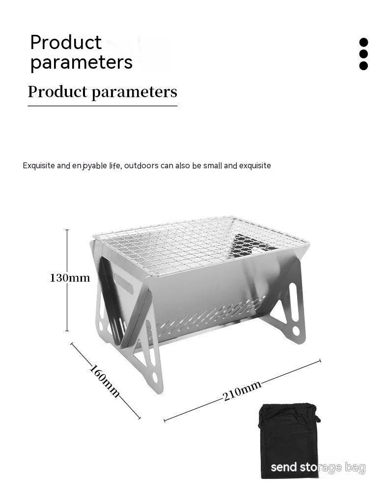 Folding stainless steel barbecue oven with grill plate and storage bag for outdoor use