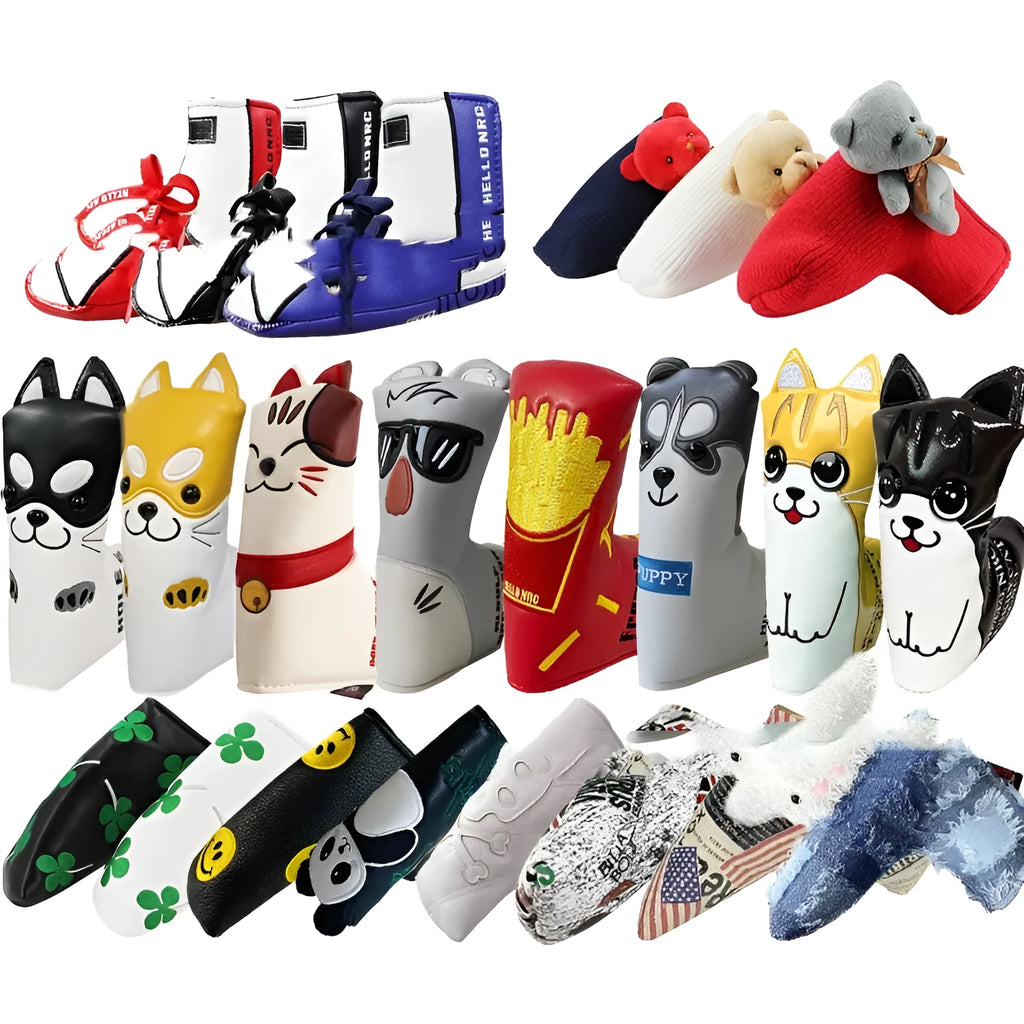 Golf straight bar putter sleeve in various novelty designs with PU waterproof exterior