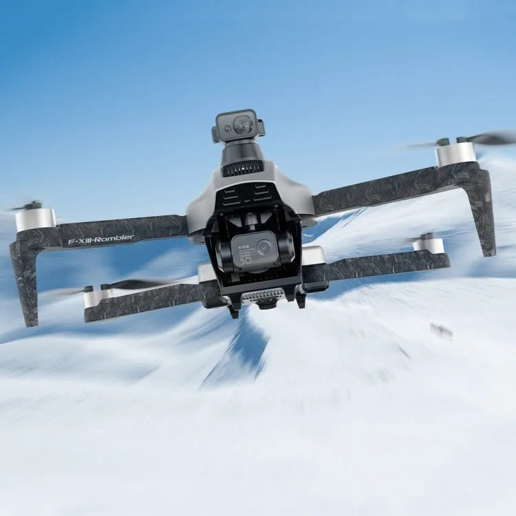 White folding quadcopter drone with obstacle avoidance sensors and 4K camera shown with remote and shoulder bag