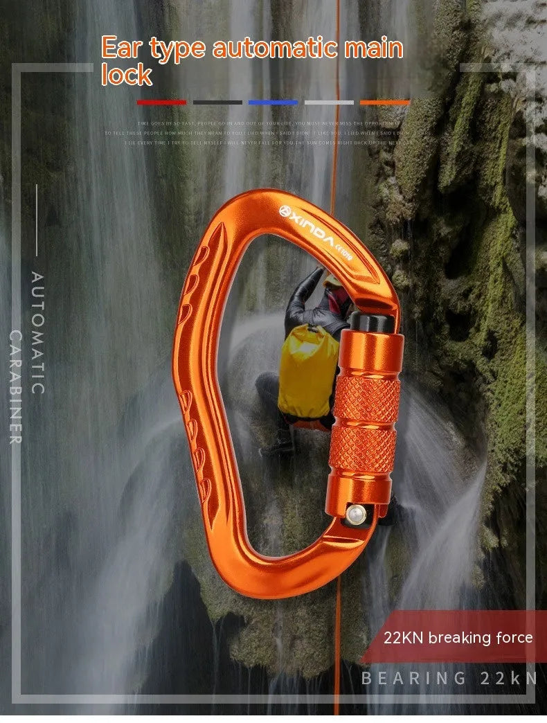Automatic master lock climbing carabiner in five colour options for outdoor rock climbing