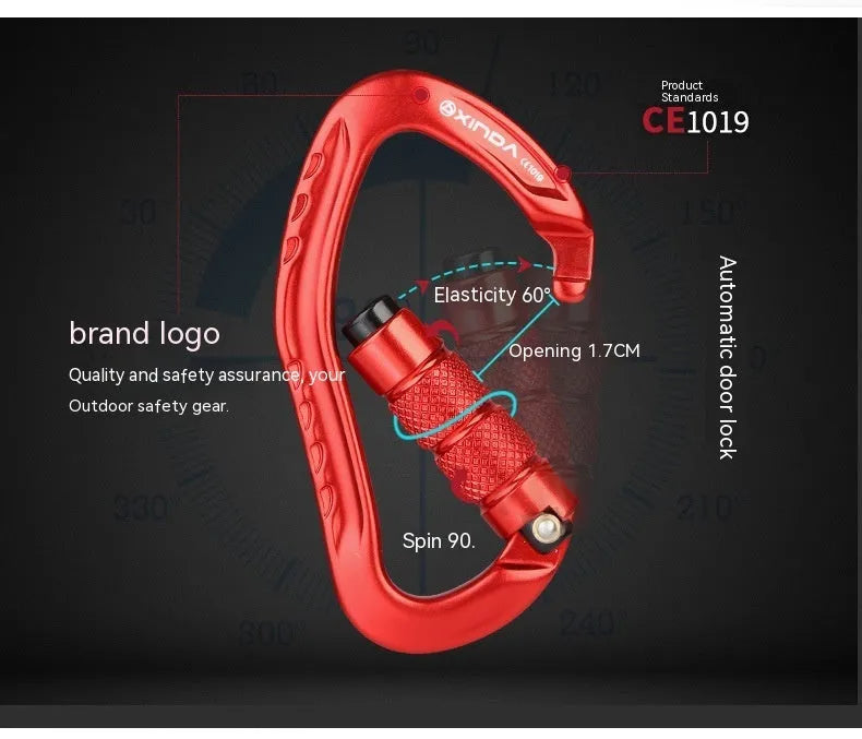 Automatic master lock climbing carabiner in five colour options for outdoor rock climbing