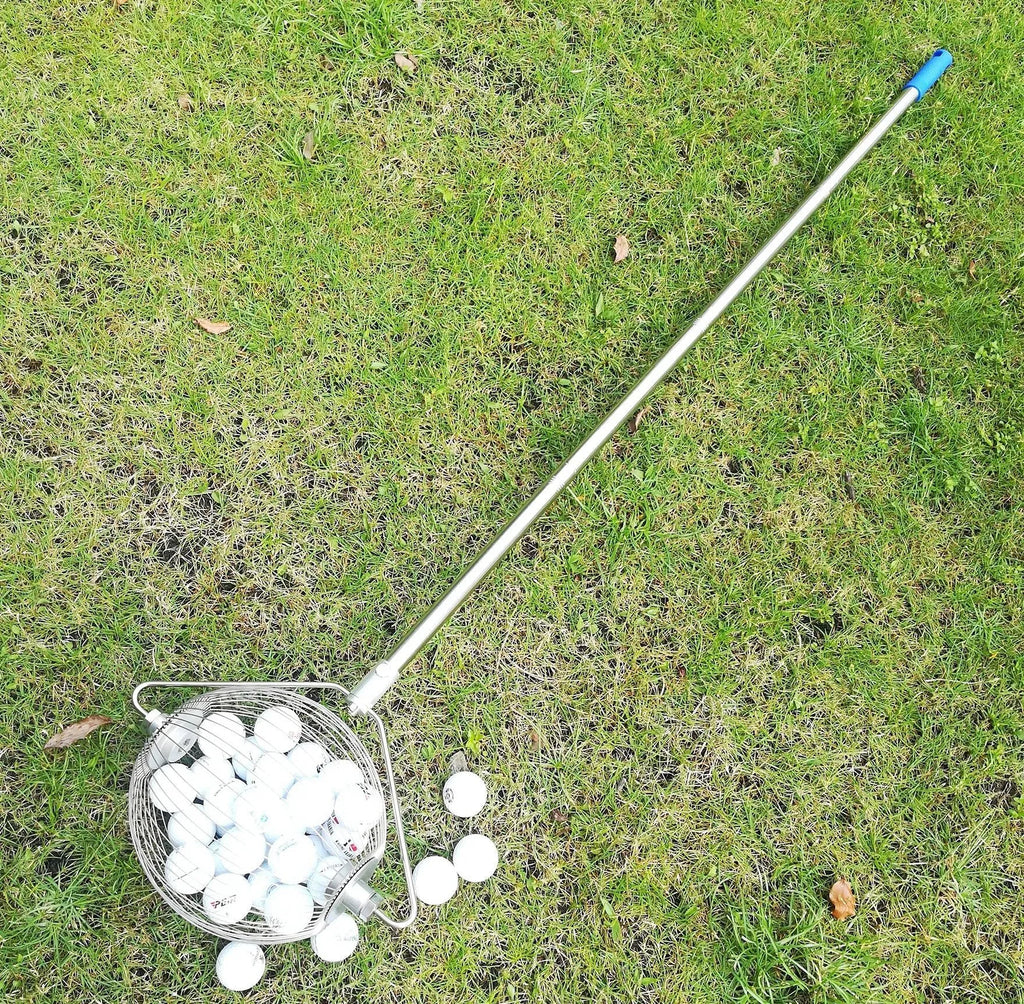 Stainless steel golf ball picker tool with a metallic finish.