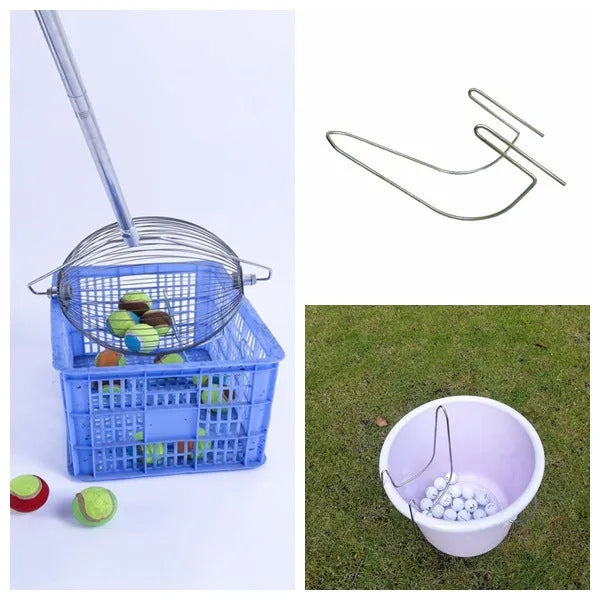 Stainless steel golf ball picker tool with a metallic finish.