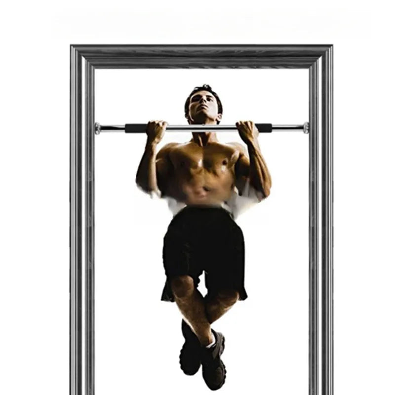 Steel adjustable pull-up bar extended for doorframe installation, showing parallel grips.