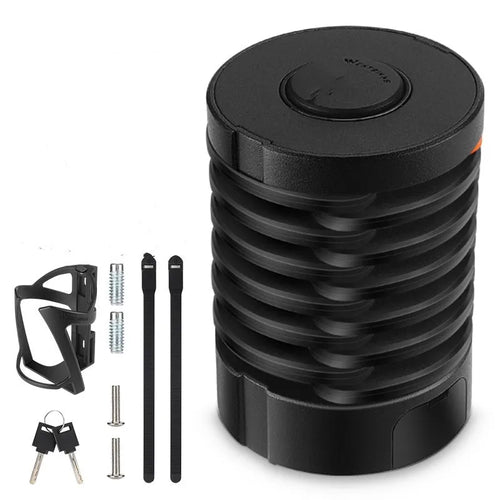 Black folding bicycle lock showing compact folded and extended positions for bike security