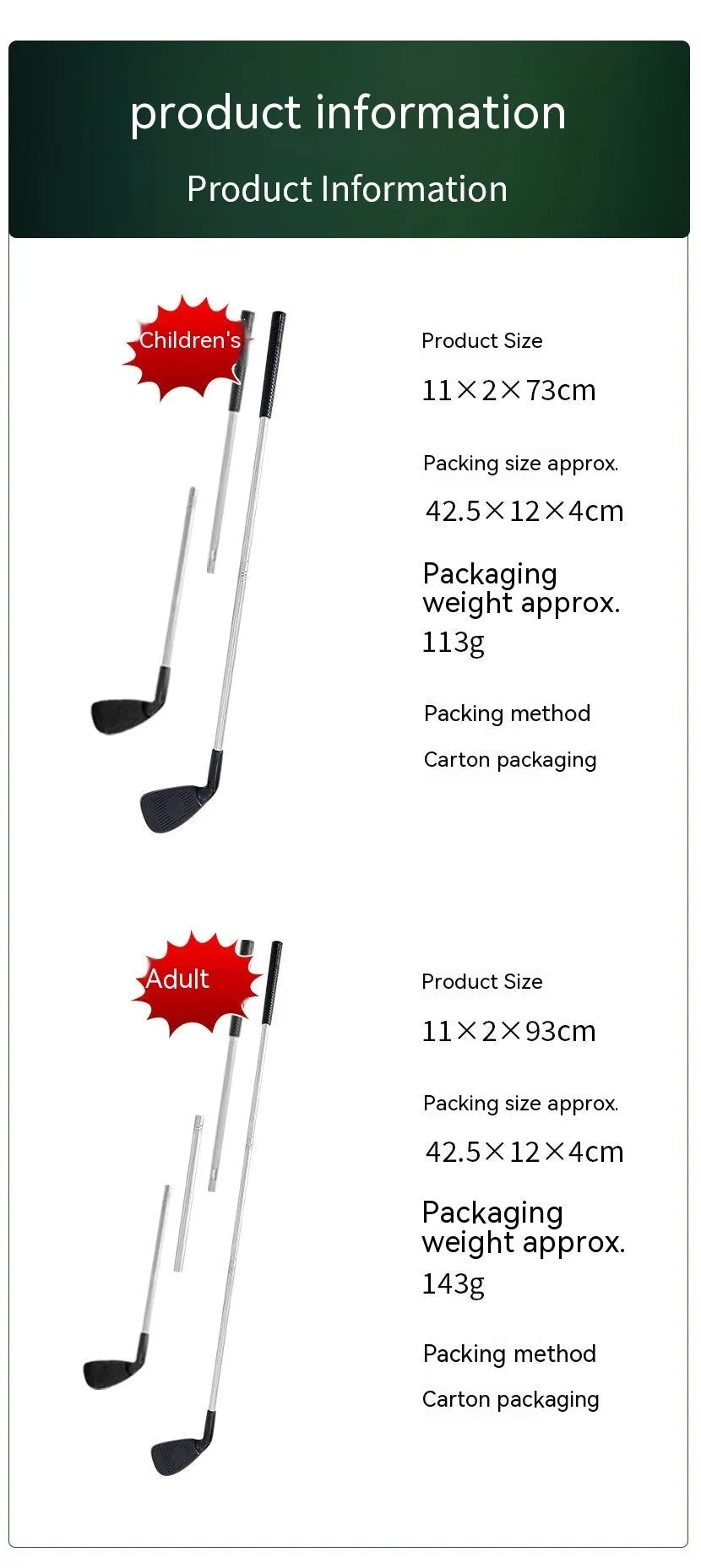 Metal golf club set with adult and children's versions for outdoor family sport