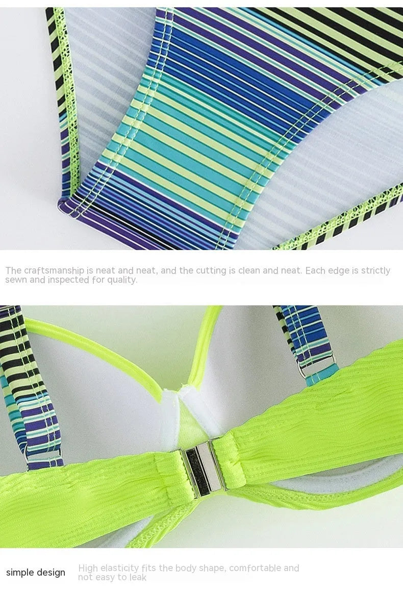 Women's green printed halter bikini with split-side briefs bottoms