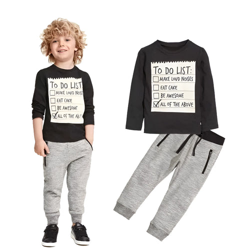 Boys cotton casual two-piece clothing set with long sleeves and letter print, for ages 3-7 years.