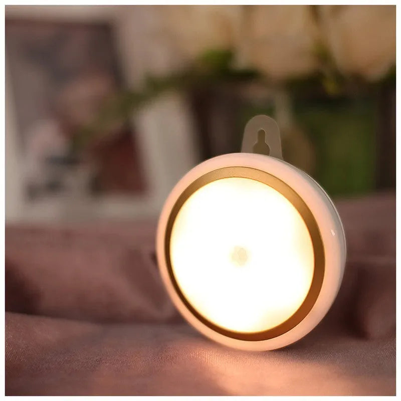 Circular motion sensor LED light with infrared sensor and five LEDs for automatic wardrobe corridor lighting