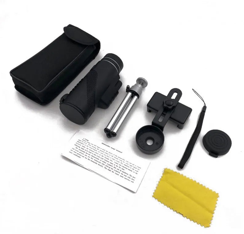 Black 40x60 smartphone monocular telescope with 60mm objective lens for outdoor viewing