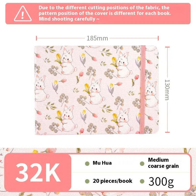 Feiluniao handmade fabric watercolour sketchbook with colourful themed cover, 185mm long.