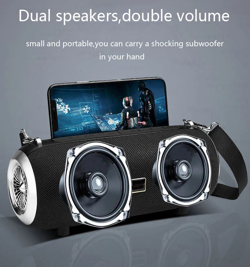 F666 rectangular portable Bluetooth speaker with fabric mesh finish and shoulder strap
