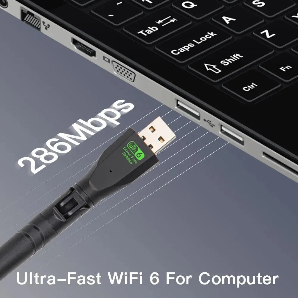 Black WiFi 6 USB wireless network card adapter for desktop and laptop computers