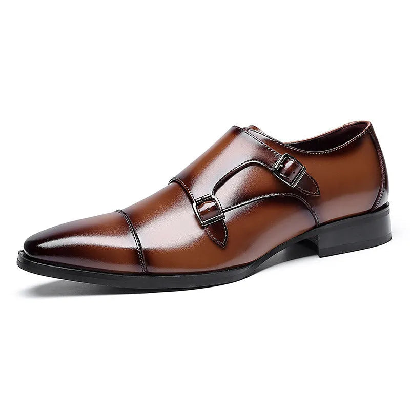 Men's casual leather shoes with square toe in black and light brown options