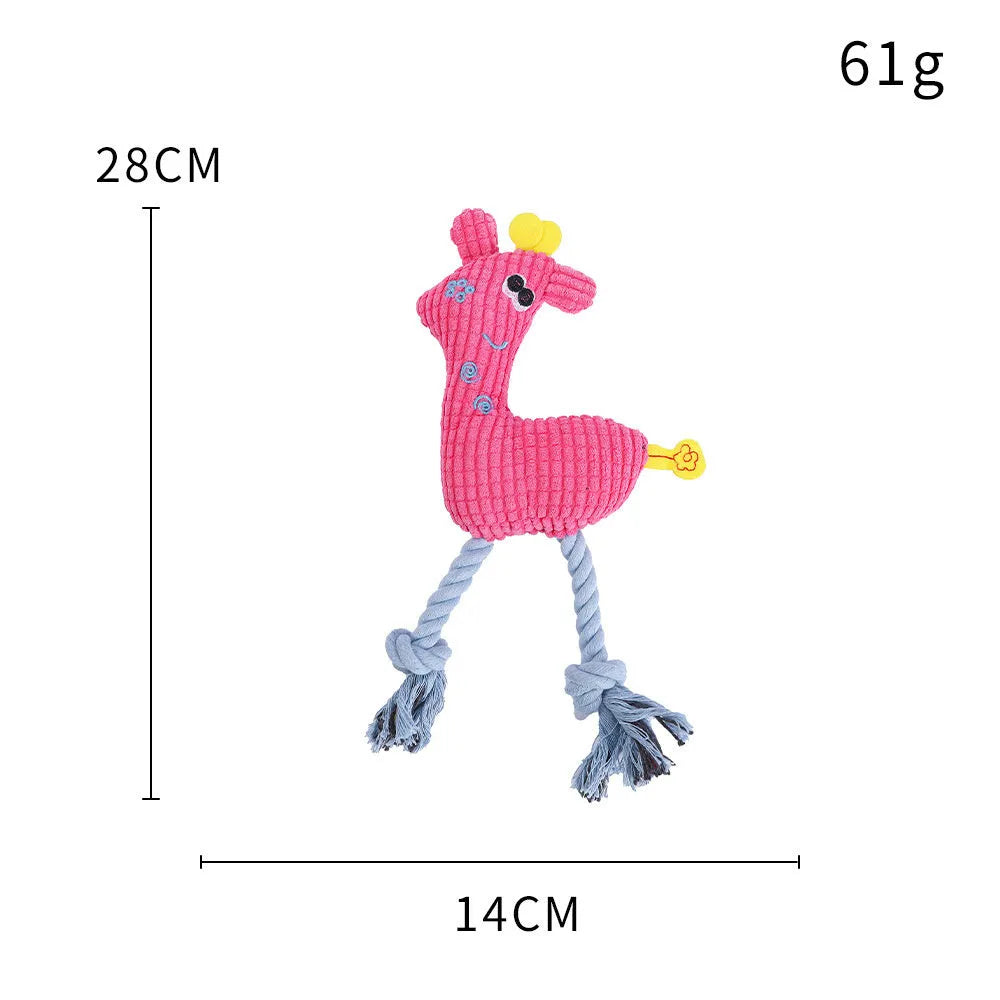 Blue deer-shaped plush dog toy with corn grain texture lying on a neutral background.
